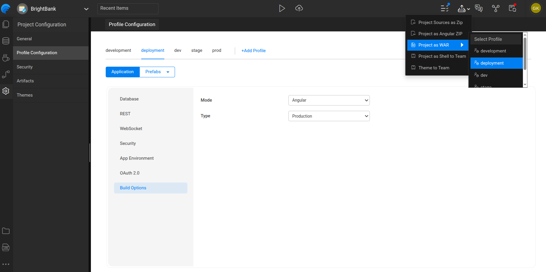 Project as WAR option in WaveMaker Studio